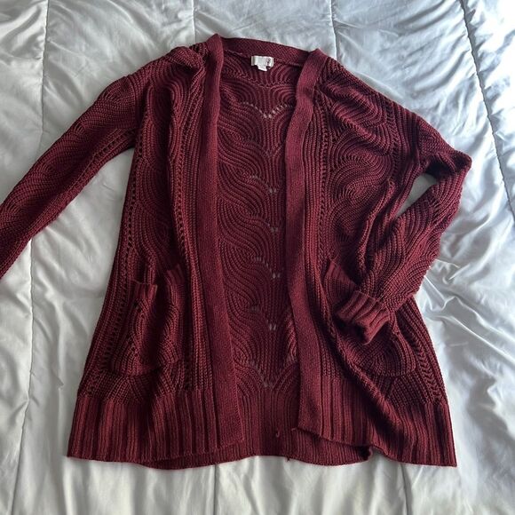 Juniors' SO® Oversized Open Front Cardigan Size XS Burgundy - Picture 1 of 11